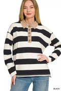 Zenana Striped Contrast Collar Polo Tee - Desert Sunday