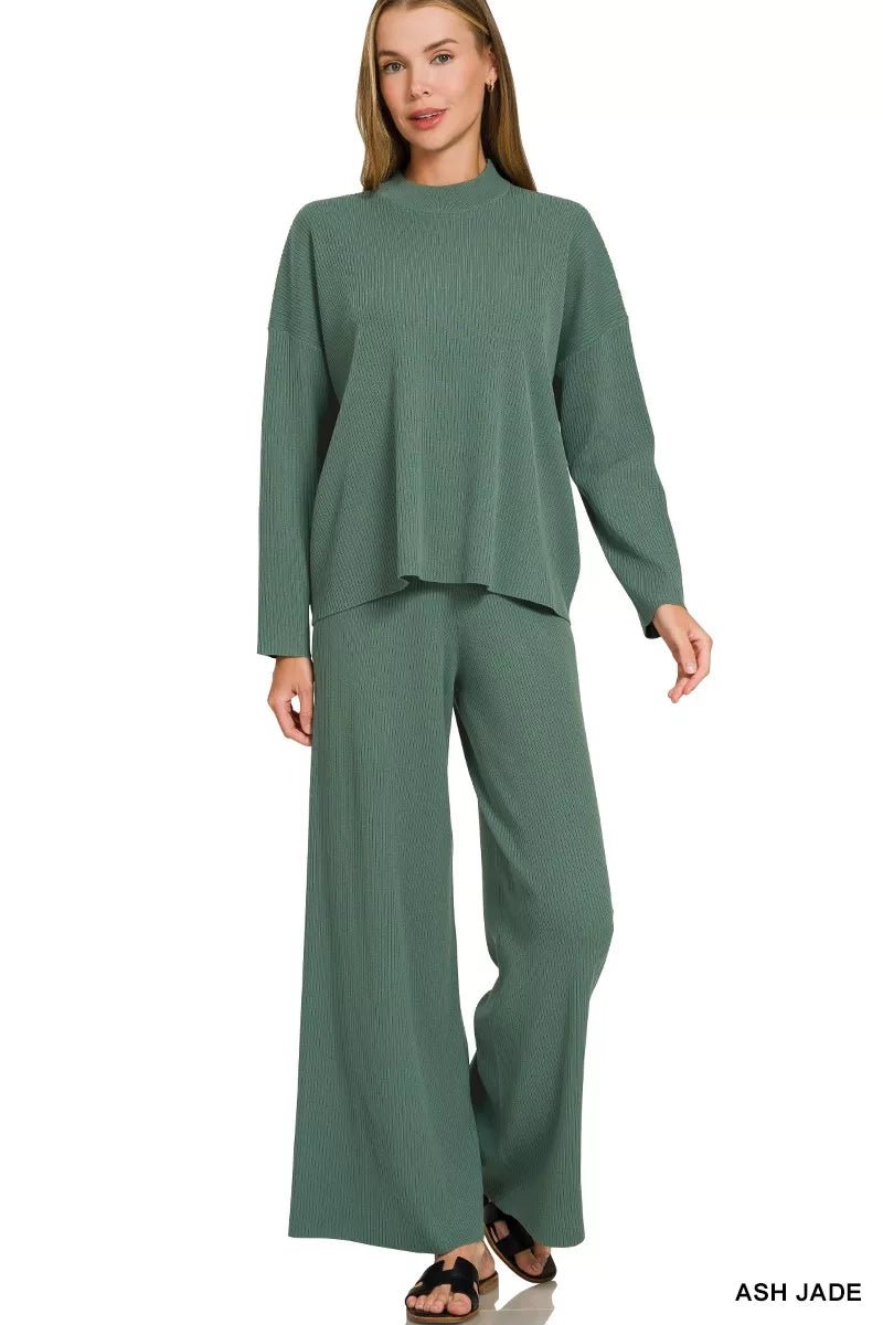 Zenana Viscose Sweater Top & Pants Set - Desert Sunday