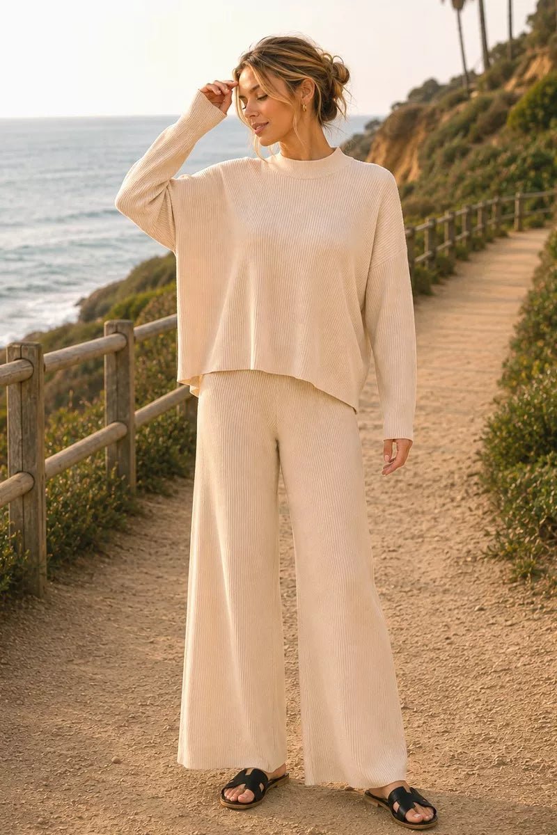 Zenana Viscose Sweater Top & Pants Set - Desert Sunday