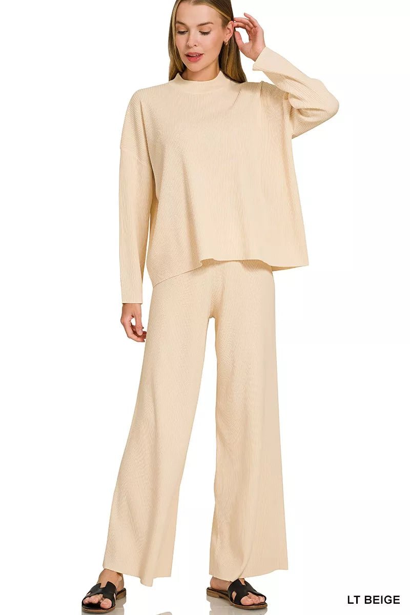 Zenana Viscose Sweater Top & Pants Set - Desert Sunday