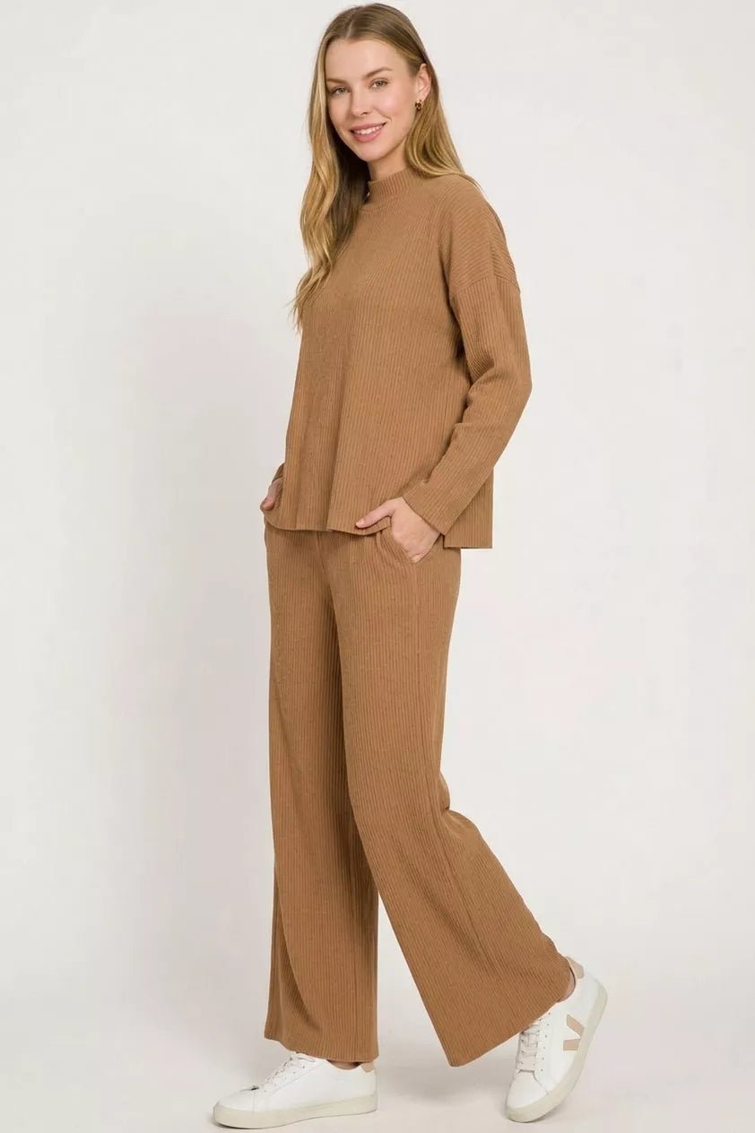 Zenana Viscose Sweater Top & Pants Set - Desert Sunday