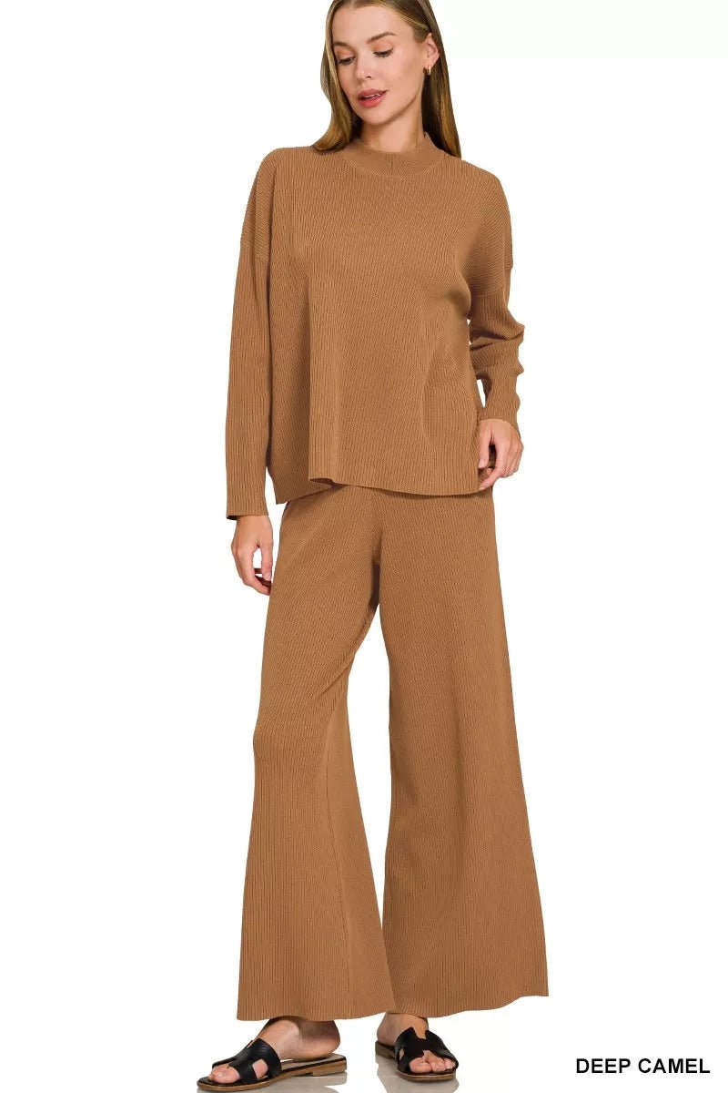 Zenana Viscose Sweater Top & Pants Set - Desert Sunday
