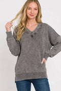 Zenana Washed Deep V-neck Oversized Sweater - Desert Sunday