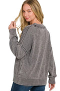 Zenana Washed Deep V-neck Oversized Sweater - Desert Sunday