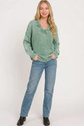 Zenana Washed Deep V-neck Oversized Sweater - Desert Sunday
