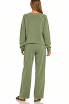 Zenana Washed French Terry Pullover & Pants 2PC Set In Olive - Desert Sunday