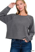 Zenana Washed F/terry Round Neck Pullover & Pants Set - Desert Sunday