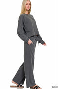 Zenana Washed F/terry Round Neck Pullover & Pants Set - Desert Sunday