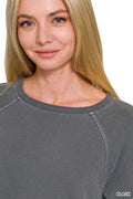 Zenana Washed F/terry Round Neck Pullover & Pants Set - Desert Sunday