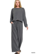 Zenana Washed F/terry Round Neck Pullover & Pants Set - Desert Sunday