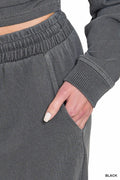 Zenana Washed F/terry Round Neck Pullover & Pants Set - Desert Sunday