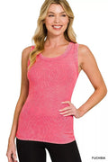 Zenana Washed Ribbed Scoop Neck Tank Top - Desert Sunday