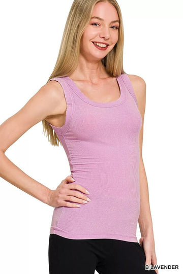Zenana Washed Ribbed Scoop Neck Tank Top - Desert Sunday