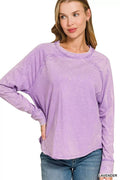 Zenana Washed Round Neck Long Sleeve Top - Desert Sunday