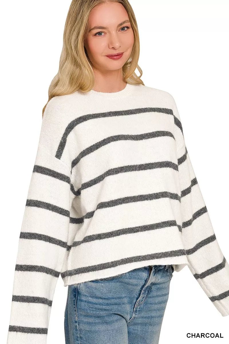 Zenana Wool Blend Striped Sweater - Desert Sunday