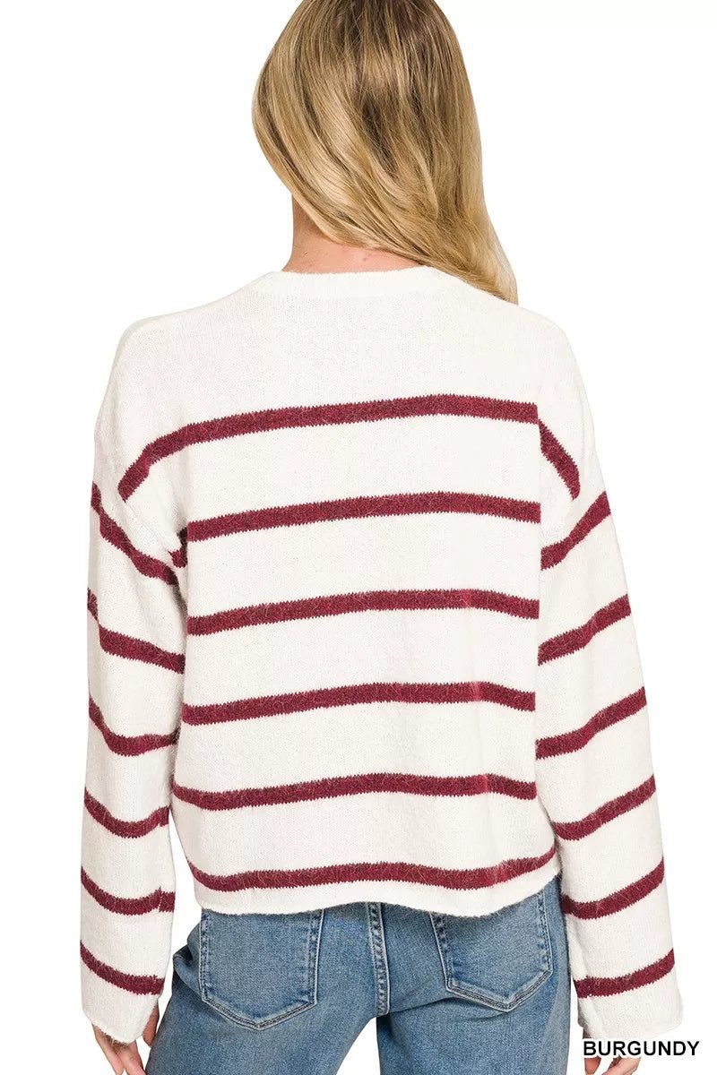 Zenana Wool Blend Striped Sweater - Desert Sunday