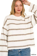 Zenana Wool Blend Striped Sweater - Desert Sunday