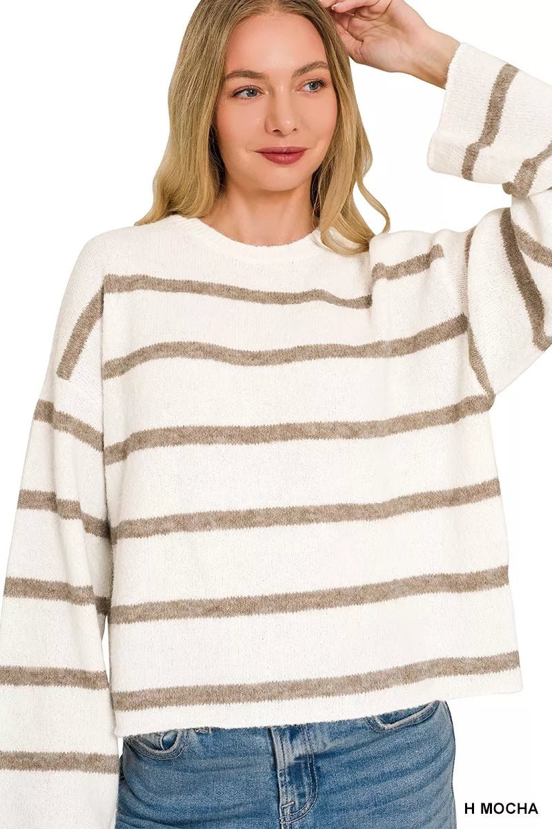Zenana Wool Blend Striped Sweater - Desert Sunday