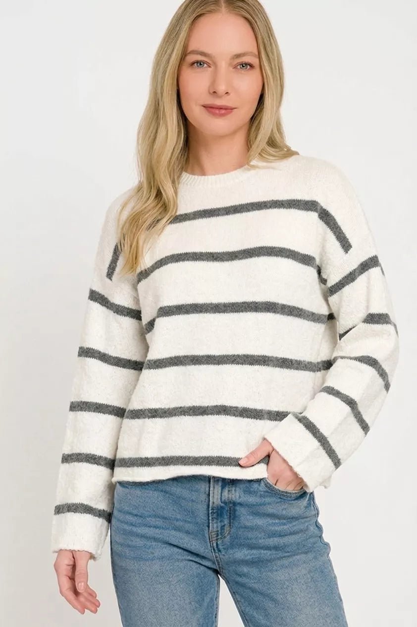 Zenana Wool Blend Striped Sweater - Desert Sunday