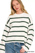 Zenana Wool Blend Striped Sweater - Desert Sunday