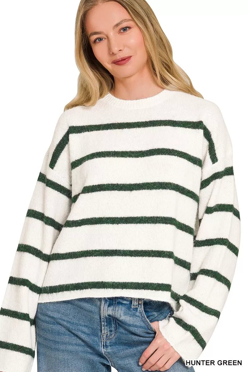 Zenana Wool Blend Striped Sweater - Desert Sunday