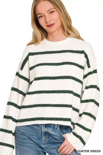 Zenana Wool Blend Striped Sweater - Desert Sunday