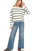 Zenana Wool Blend Striped Sweater - Desert Sunday