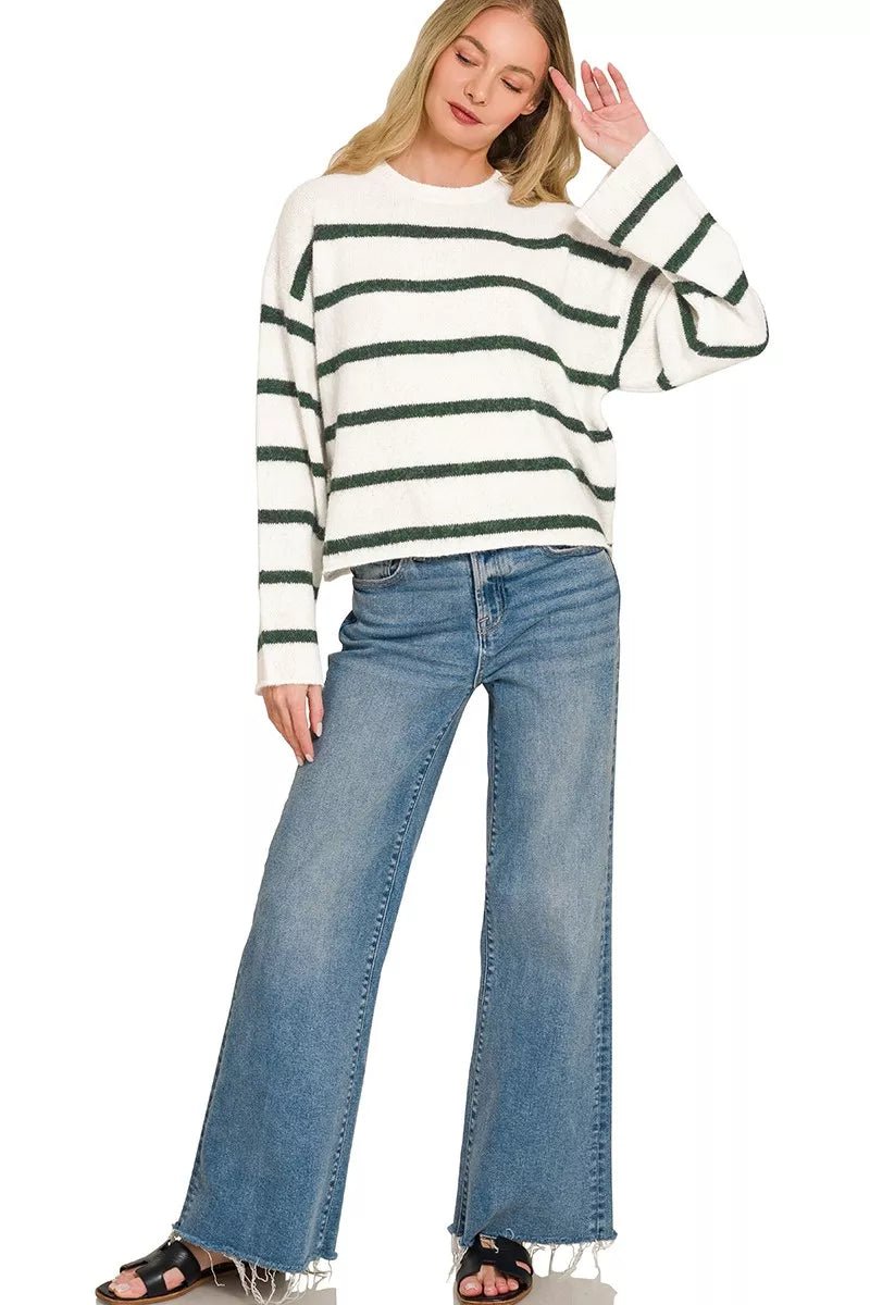 Zenana Wool Blend Striped Sweater - Desert Sunday