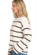 Zenana Wool Blend Striped Sweater - Desert Sunday