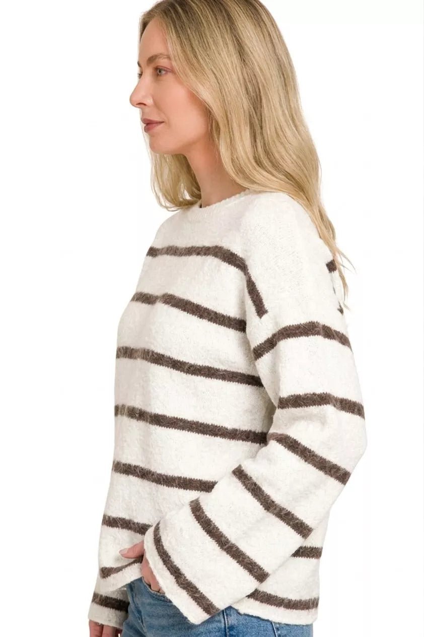Zenana Wool Blend Striped Sweater - Desert Sunday