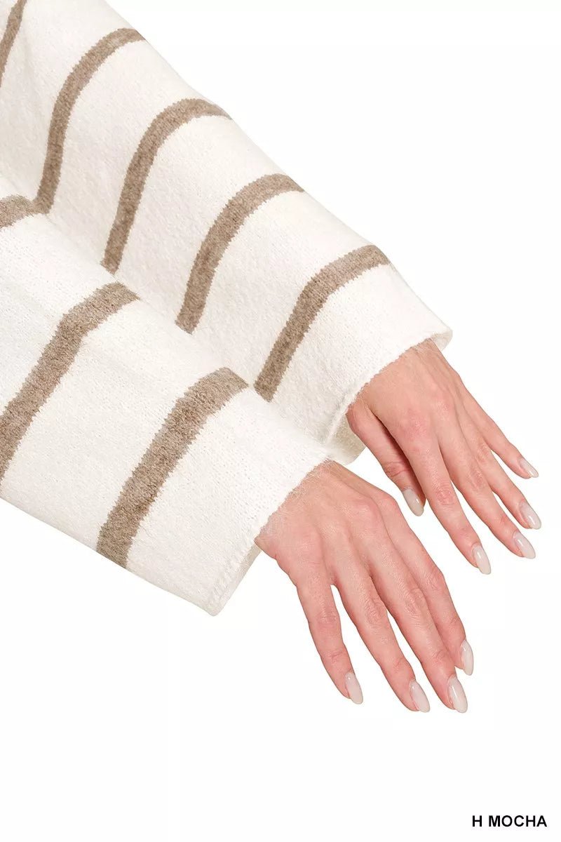 Zenana Wool Blend Striped Sweater - Desert Sunday