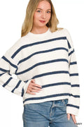 Zenana Wool Blend Striped Sweater - Desert Sunday