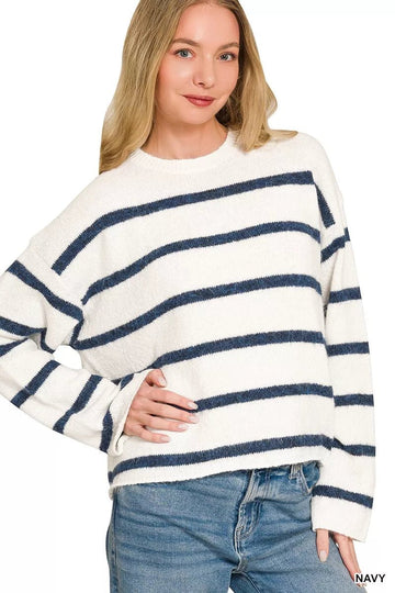 Zenana Wool Blend Striped Sweater - Desert Sunday