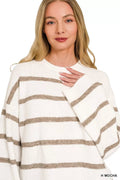Zenana Wool Blend Striped Sweater - Desert Sunday