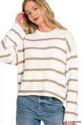 Zenana Wool Blend Striped Sweater - Desert Sunday