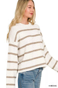 Zenana Wool Blend Striped Sweater - Desert Sunday