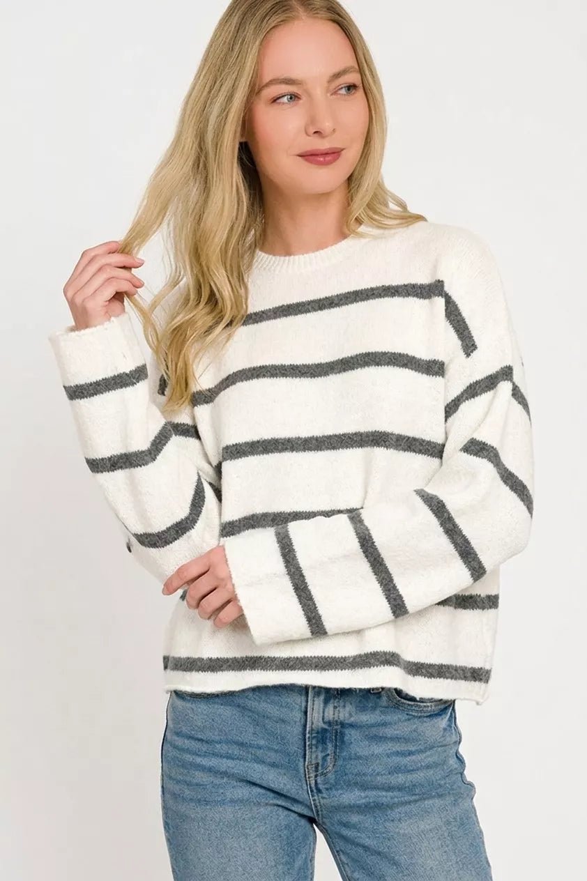 Zenana Wool Blend Striped Sweater - Desert Sunday