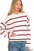 Zenana Wool Blend Striped Sweater - Desert Sunday