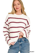 Zenana Wool Blend Striped Sweater - Desert Sunday
