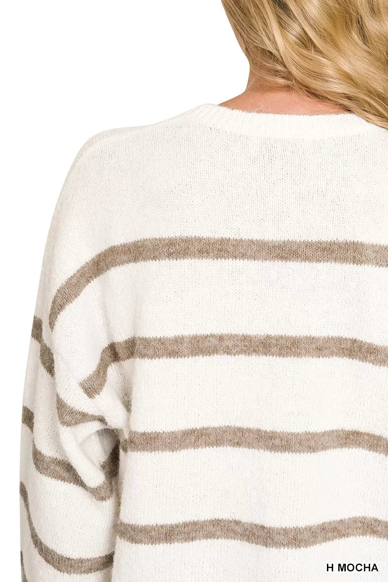 Zenana Wool Blend Striped Sweater - Desert Sunday