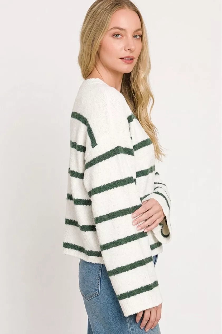 Zenana Wool Blend Striped Sweater - Desert Sunday