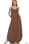 Zenana Woven Crinkle Cami Maxi Dress with Side Pockets - Desert Sunday