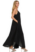 Zenana Woven Crinkle Cami Maxi Dress with Side Pockets - Desert Sunday