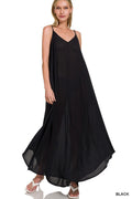 Zenana Woven Crinkle Cami Maxi Dress with Side Pockets - Desert Sunday