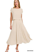 Zenana Woven Crinkle Gauze Crop Tee and Skirt Set - Desert Sunday
