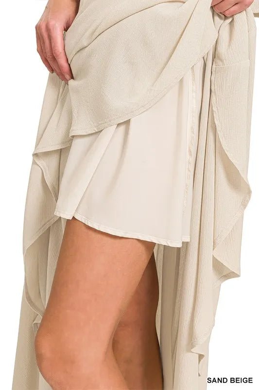 Zenana Woven Crinkle Gauze Crop Tee and Skirt Set - Desert Sunday