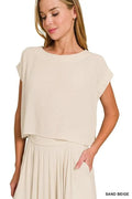 Zenana Woven Crinkle Gauze Crop Tee and Skirt Set - Desert Sunday