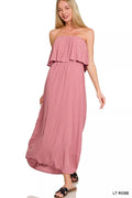 Zenana Woven Crinkle Strapless Maxi Dress - Desert Sunday