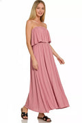 Zenana Woven Crinkle Strapless Maxi Dress - Desert Sunday